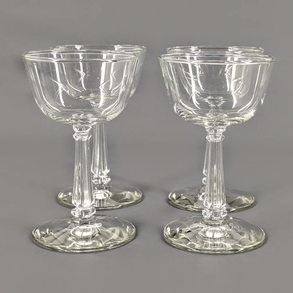 Vintage Clear Glass Fluted Stem Cocktail Coupe Champagne Glasses Set of 4
